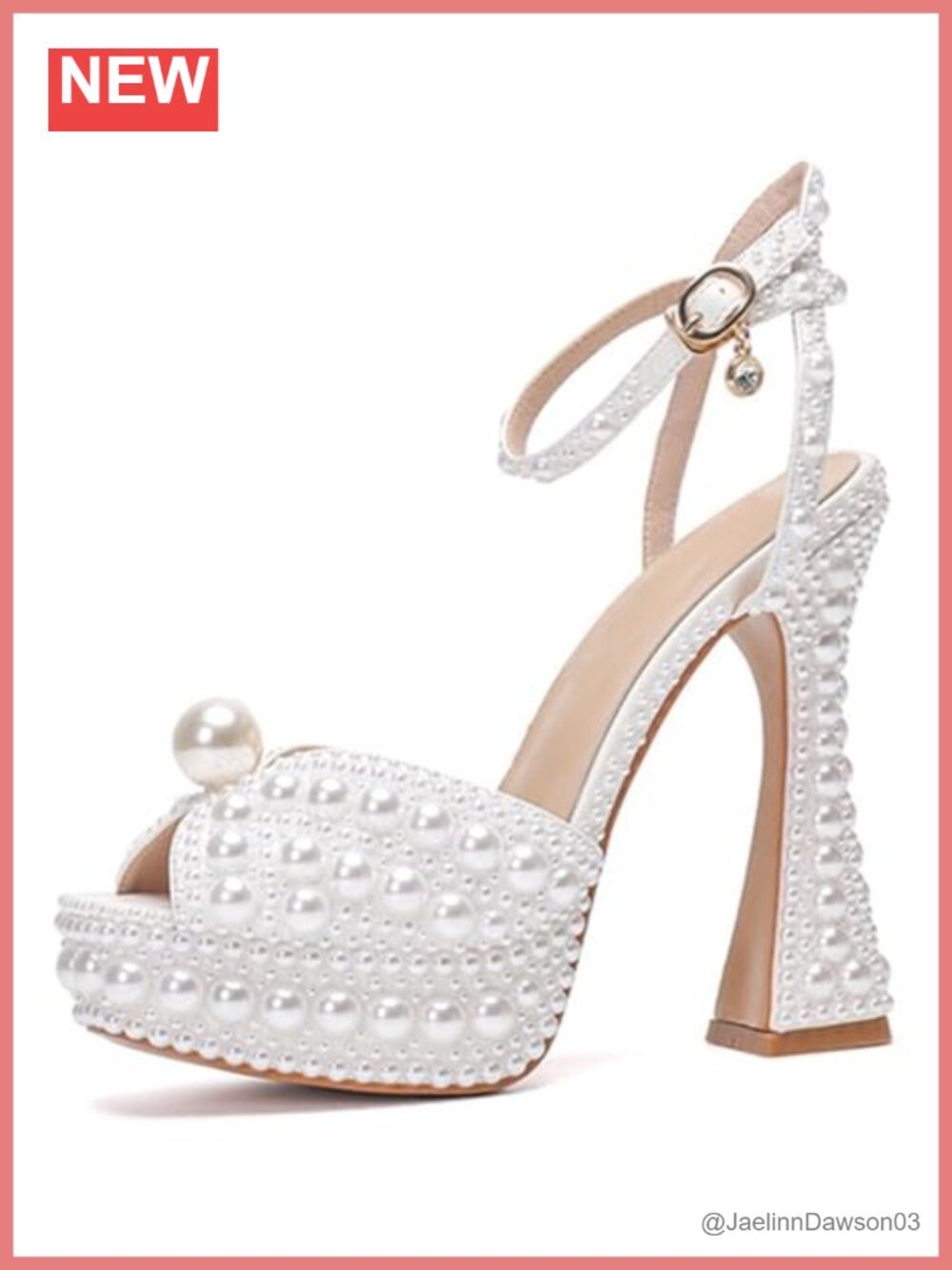 Women Platform Slingback Heels Pearls Rhinestones Dress Sandals